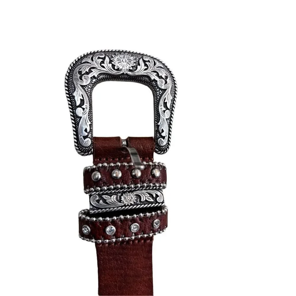 3D embossed silver / leather belt girls belt